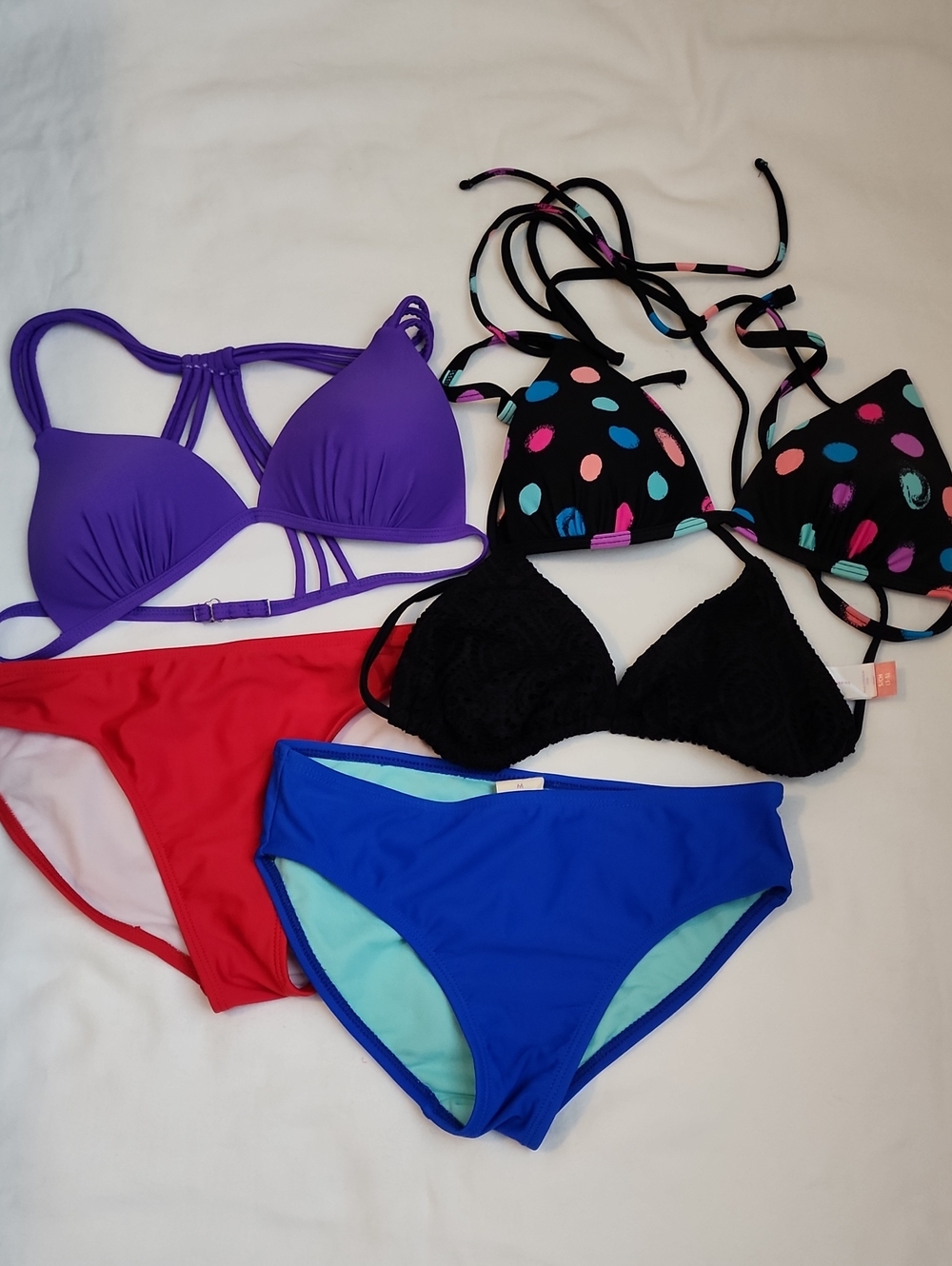 Mixed Women’s Bikini Set - Purple, Black, Red & Blue